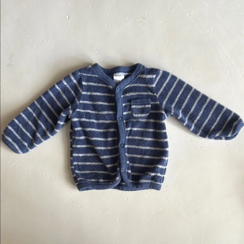 Carter’s Striped 2 Piece Top and Bottom Matching Set W Bear Face Footies 3 Mo - Picture 5 of 8